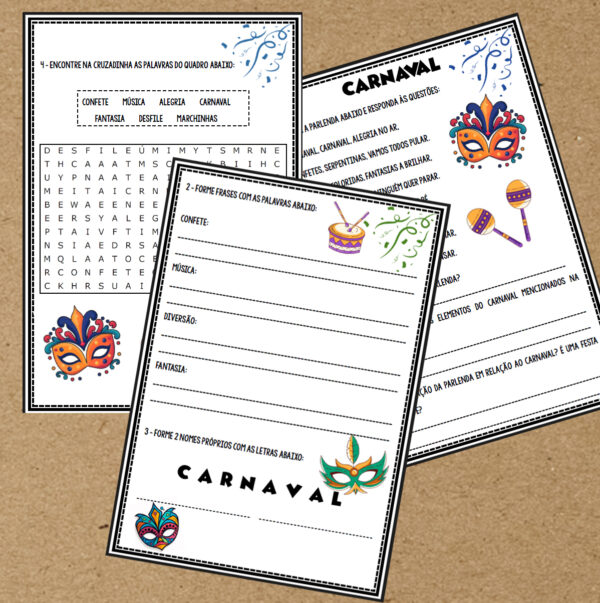 3º ano Fundamental - Atividade Temática - CARNAVAL - escrita espontânea, ortografia, formação de frases, leitura e interpretação textual - Image 2