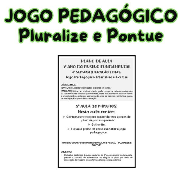 3º ano Fundamental - JOGO PEDAGÓGICO - PLURAL (Pluralize e Pontue)