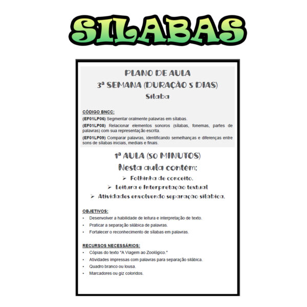 3º ano Fundamental - Divisão Silábica - Desenvolver a habilidade de leitura e interpretação de texto e separação silábica de palavras